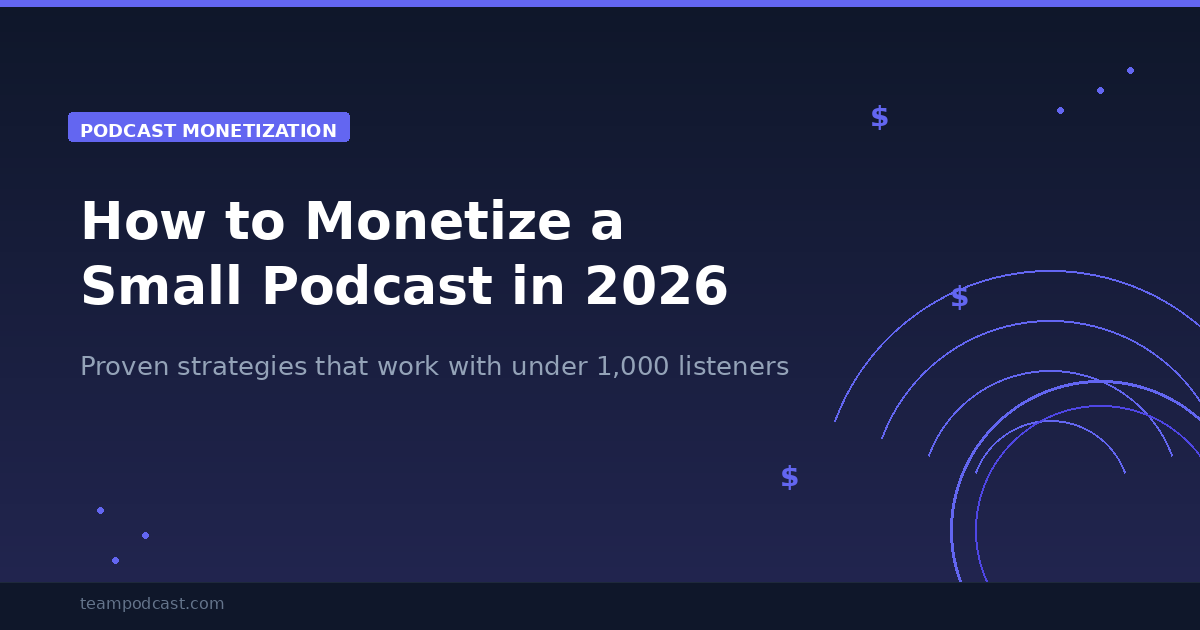 "How to Monetize a Small Podcast in 2026 - featured image showing podcast sound waves and dollar signs on dark navy background"